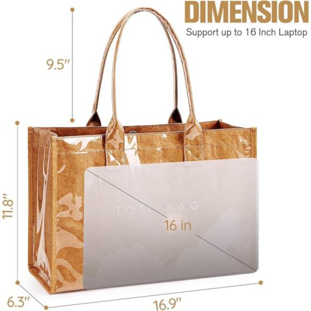 PVC Tote Bag for Women Large Kraft Paper Handbag Work Travel Beach Shoulder Purs - Picture 2 of 8